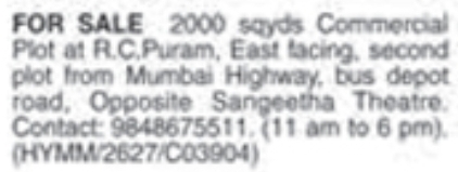 Commercial Land for Sale: R.C. Puram, Hyderabad