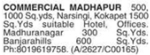 Commercial Lands for Sale: Multiple Locations, Hyderabad