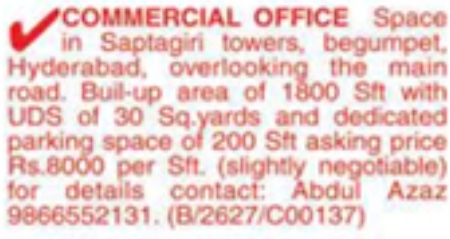 Commercial Office Space for Sale in Begumpet, Hyderabad