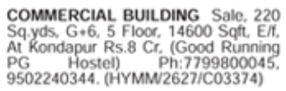 Commercial PG Hostel Building for Sale: Kondapur, Hyderabad