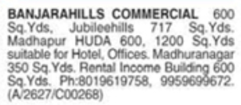 Commercial Plots and Buildings for Sale: Banjara Hills, Hyderabad
