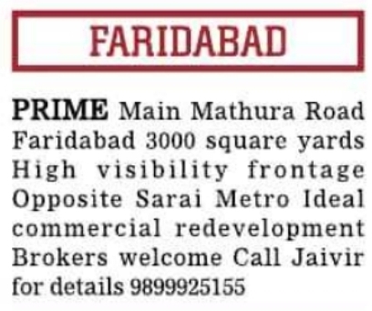 Commercial Property Sale Notice: Faridabad Land