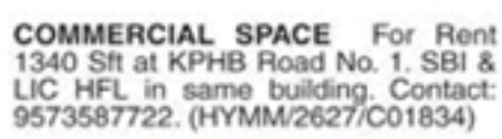Commercial Space For Rent at KPHB Road No. 1