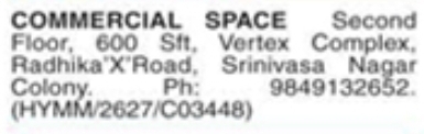 Commercial Space for Rent: Srinivasa Nagar Colony, Hyderabad