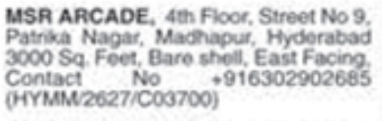 Commercial Space for Rent/Sale: Madhapur, Hyderabad