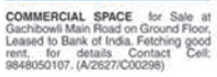 Commercial Space for Sale: Gachibowli, Hyderabad