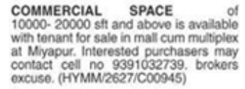 Commercial Space For Sale in Miyapur Mall-cum-Multiplex