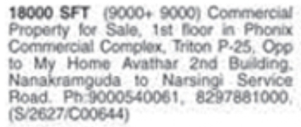 Commercial Space for Sale: Nanakramguda, Hyderabad