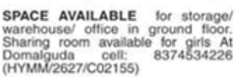Domalguda Ground Floor Space & Shared Room for Rent