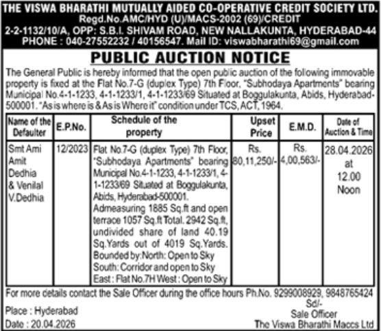 Duplex Flat For Auction In Abids, Hyderabad