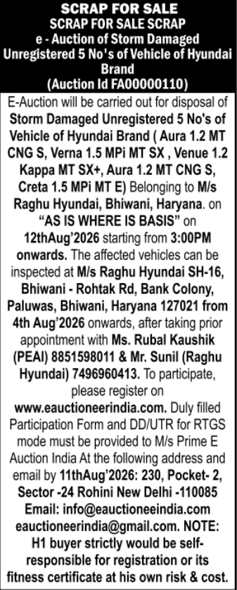 E-Auction for Storm Damaged Hyundai Vehicles