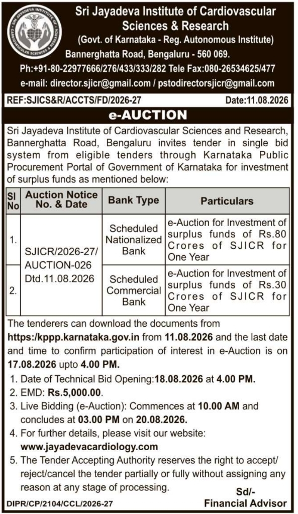 E-Auction for Surplus Fund Investment by SJICR Bengaluru