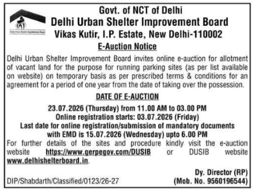 E-Auction Notice: Allotment of Parking Sites by DUSIB