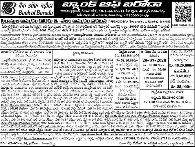 E-Auction Notice: Bank of Baroda E-AuctionDescription