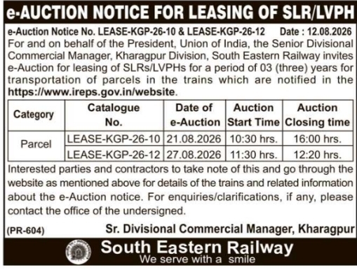 E-Auction Notice for Commercial Parcel Space Leasing by SER Kharagpur