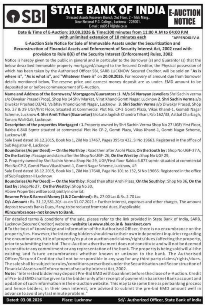 E-Auction Notice for Commercial Shops in Lucknow