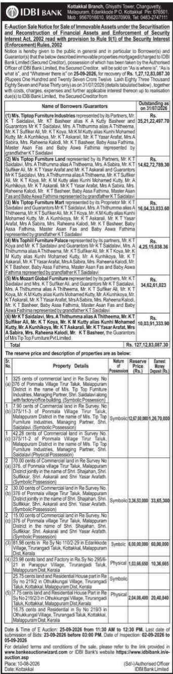 E-Auction Notice for Immovable Assets by IDBI Bank