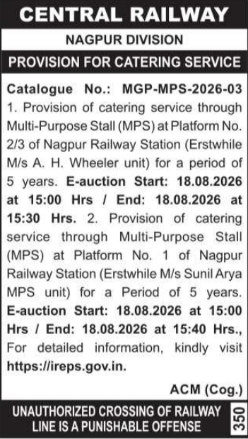 E-Auction Notice for Multi-Purpose Catering Stalls at Nagpur Railway Station
