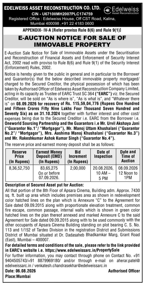 E-Auction Notice for Sale of Immovable Property