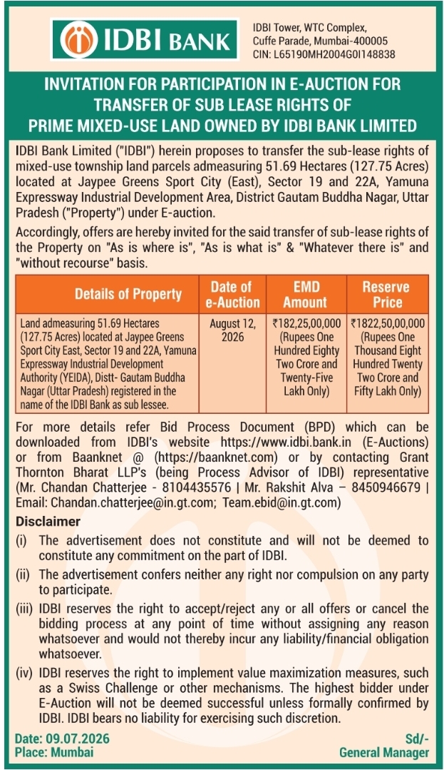 E-Auction Notice: Mixed-Use Land, IDBI Bank Limited