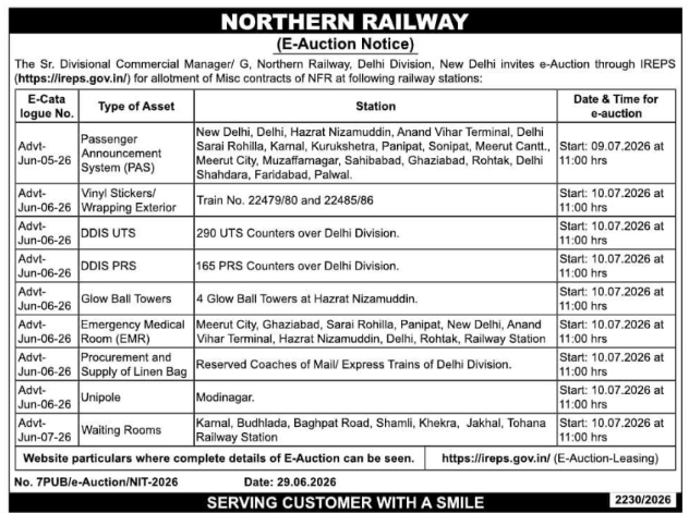 E-Auction Notice: Northern Railway Commercial Assets