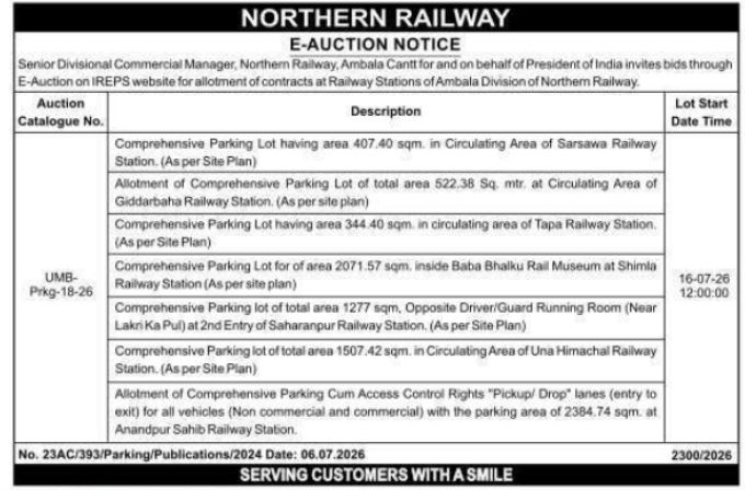 E-Auction Notice: Railway Parking Lot Contracts
