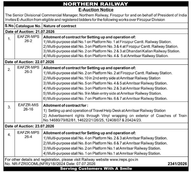 E-Auction Notice: Railway Stall and Service Allotments