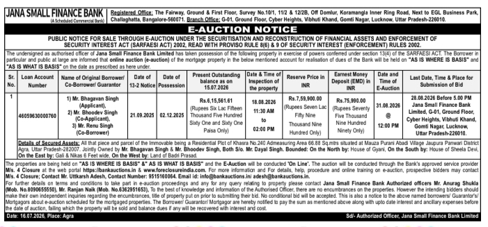 E-Auction Notice: Residential Property Sale