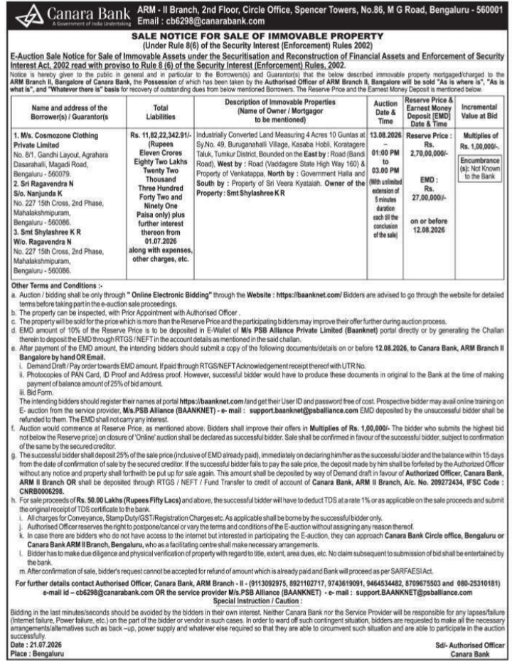 E-Auction Notice: Sale of Immovable Property