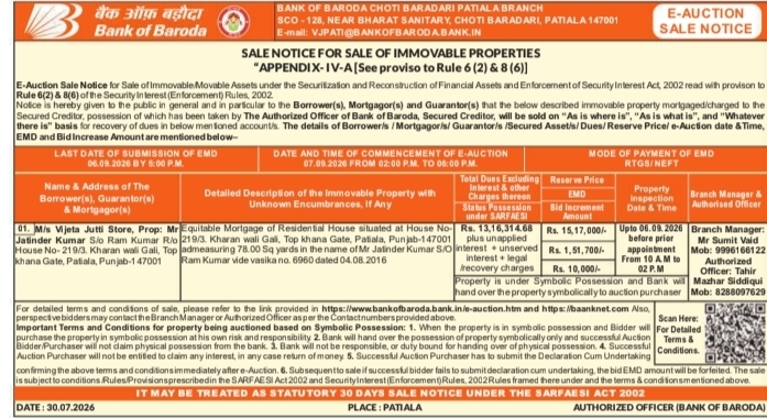 E-Auction Notification for Residential House Property in Patiala