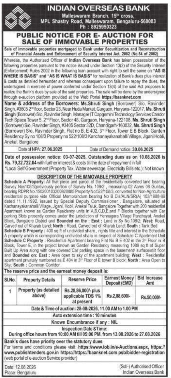 E-Auction Property Sale Notice by Indian Overseas Bank