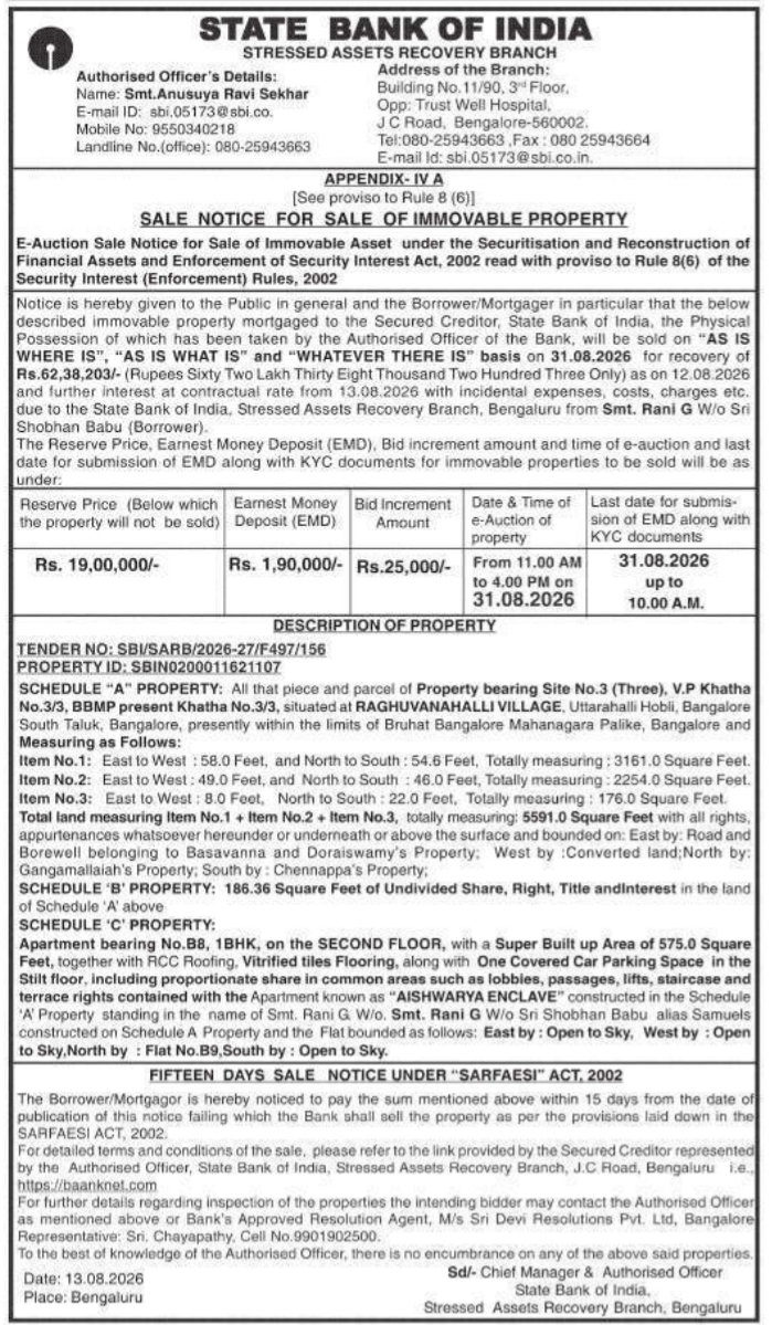 E-Auction Property Sale Notice by State Bank of India