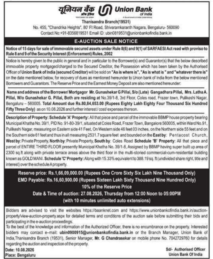 E-Auction Property Sale Notice by Union Bank of India