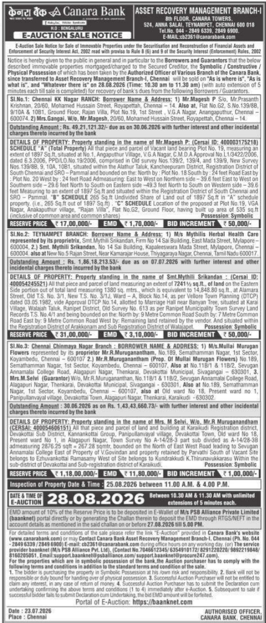 E-Auction Sale Notice by Canara Bank