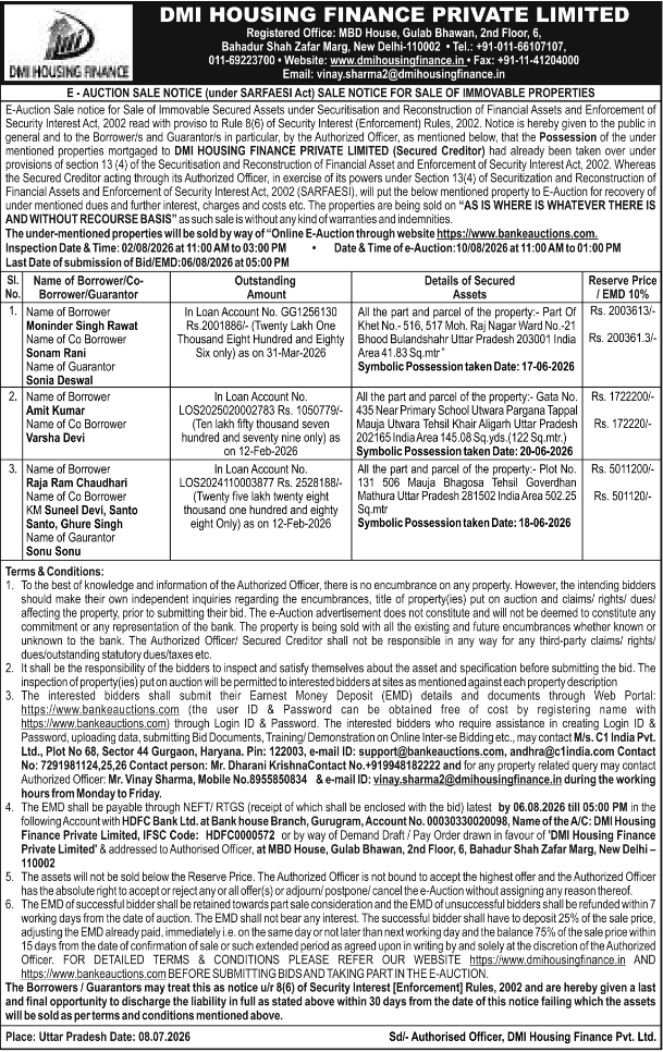 E-Auction Sale Notice: DMI Housing Finance Property Auction