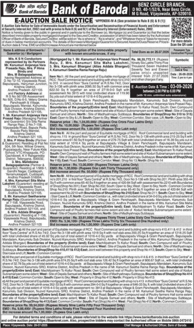E-Auction Sale Notice for Immovable Properties by Bank of Baroda