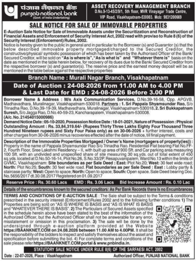 E-Auction Sale Notice for Immovable Properties (Punjab National Bank - Axis Communication)