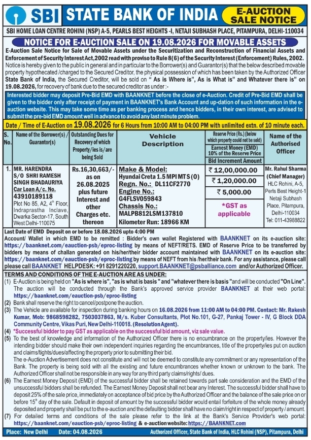 E-Auction Sale Notice for Movable Assets