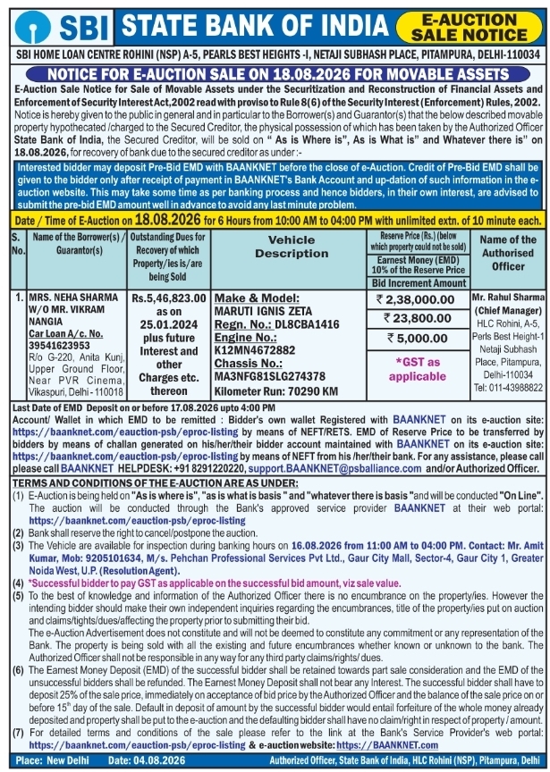 E-Auction Sale Notice for Movable Assets