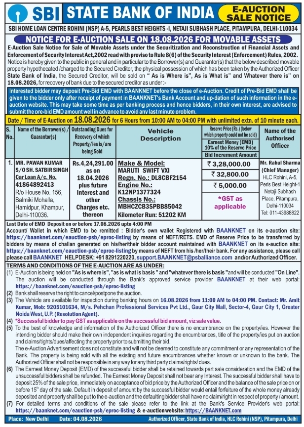 E-Auction Sale Notice for Movable Assets