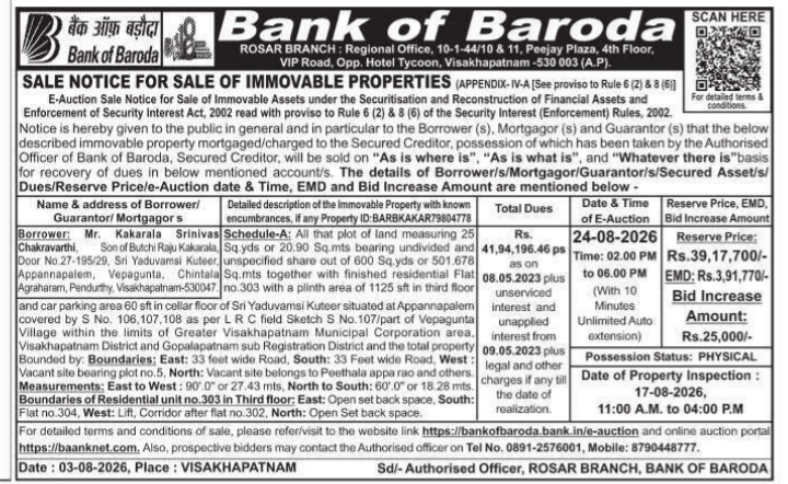 E-Auction Sale Notice for Residential Flat in Visakhapatnam