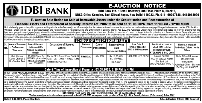 E-Auction Sale Notice: IDBI Bank Property Liquidation