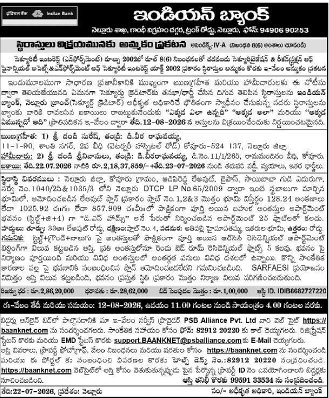 E-Auction Sale Notice: Indian Bank Mortgaged Property