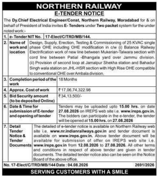 E-Tender Notice for Railway Electrification