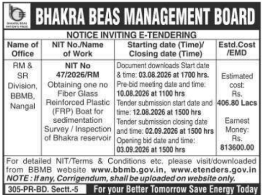 E-Tendering Notice for FRP Boat