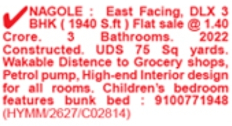 East-Facing Deluxe 3 BHK Flat for Sale: Nagole