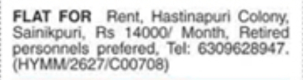 Flat For Rent at Hastinapuri Colony, Sainikpuri