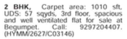 Flat for Sale: Begumpet, Hyderabad