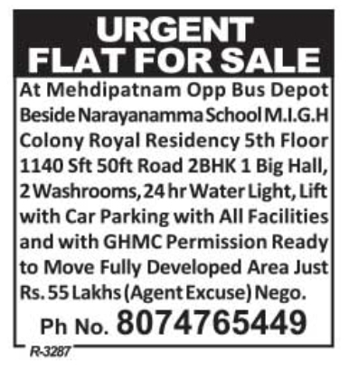 Flat for Sale: Mehdipatnam, Hyderabad