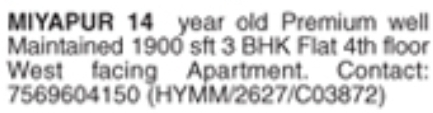 Flat for Sale: Miyapur, Hyderabad